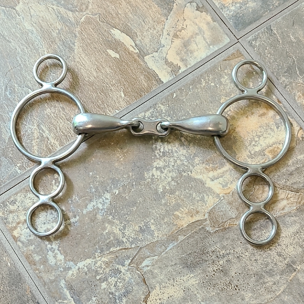 5" Unbranded Hollow Mouth French Link 3-Ring Elevator Continental Gag Bit